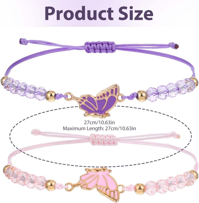 simarro 2pcs Matching Bracelets, Butterfly Friendship Bracelets Adjustable Strand Best Friends Bracelet, Handmade Charm Couples Jewelry Gifts for Women Couples Friend - Image 2